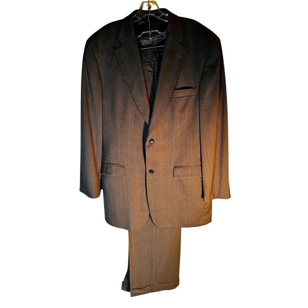 Haggar Black Label Gray Checked Wool Blend Suit Sz Jacket 44R 38/30Pants